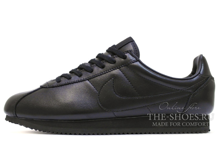 Кроссовки Nike Cortez Leather Full Black Classic 749571-002 черные, кожаные