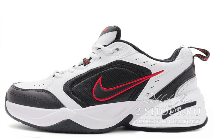 Кроссовки Nike Air Monarch 4 (IV) White Black Red 415445-101 белые, кожаные