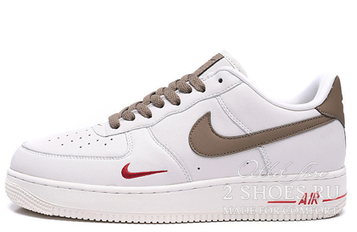 Кроссовки Nike Air Force 1 Low ID White Brown Red 808788-996 белые, кожаные