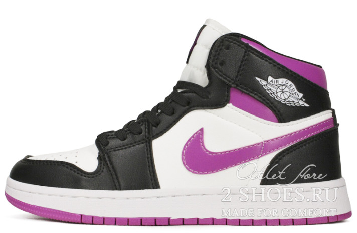 Кроссовки Nike Air Jordan 1 Mid Magenta BQ6472-005 белые, черные, кожаные